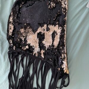 Black and Gold Sequin Fringe Top